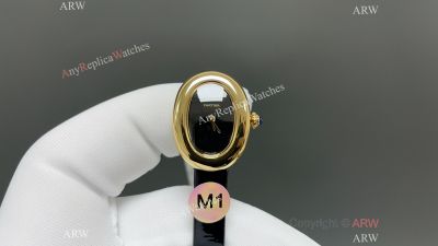 M1 Factory Cartier Mini Baignoire 24.6*18.7mm Quartz Movement Black Face Yellow Gold Case Watch